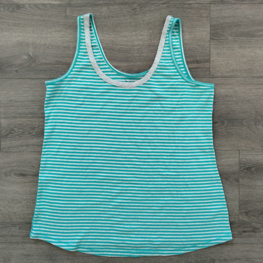 Lane Bryant Striped Tank Top Aqua Blue Silver Metallic Size 18/20 Stretchy
